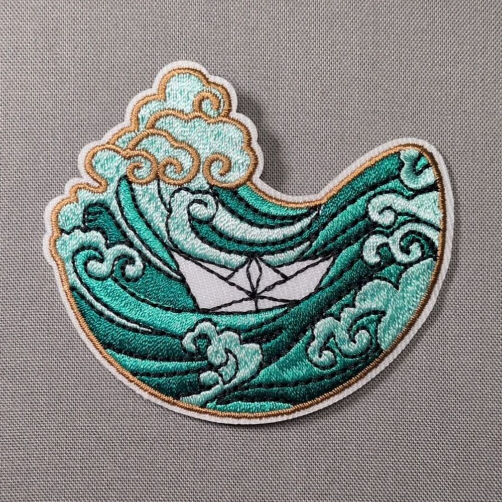 Paper Boat Wave Ocean Iron On Patch